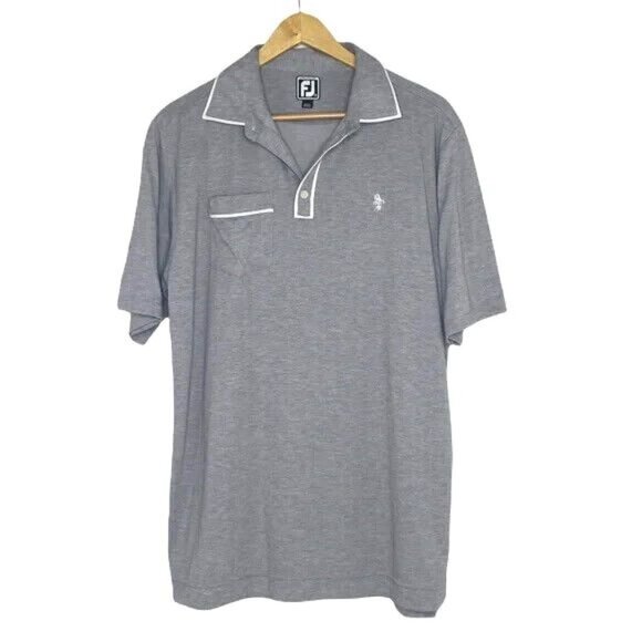 FJ FootJoy Polo Mens Gray Athletic Fit Short Sleeve Front Pocket Golf Shirt Sz L - Picture 4 of 11